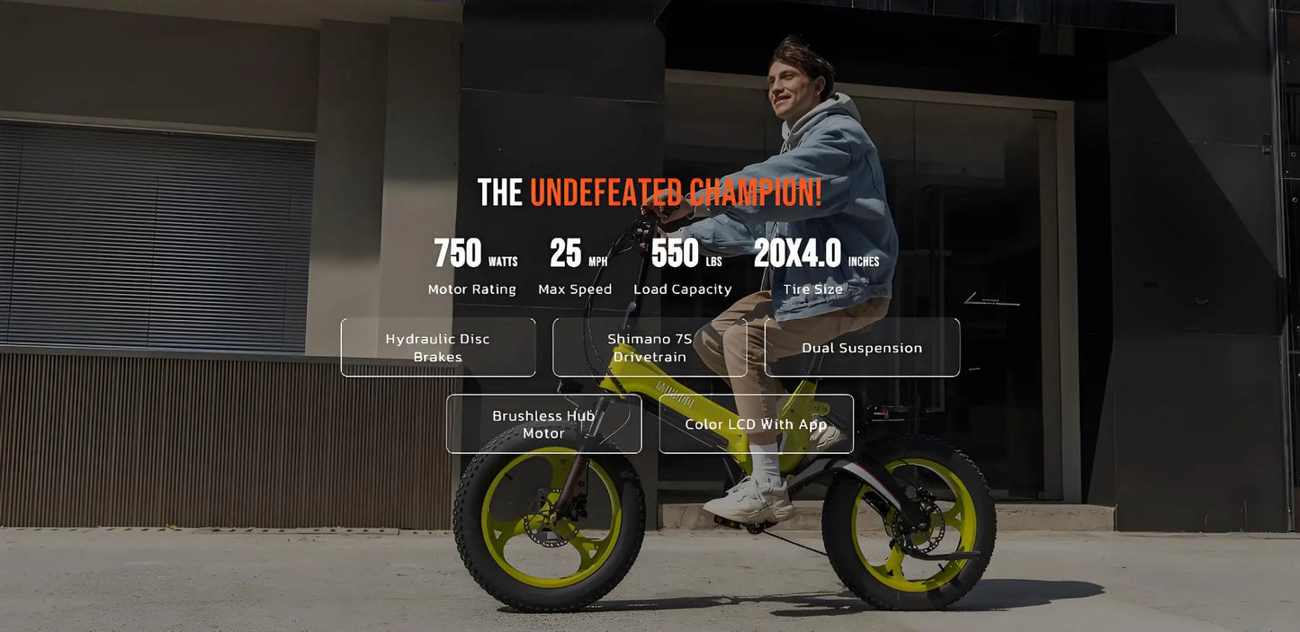 MIHOGO NX  Adult Electric Bicycle, 750W city ebike, 48V 12.8AH E-bike, 20-Fat Tire Foldable Electric Bike