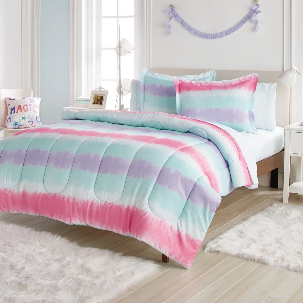 Tie Dye Stripe Twin 5 Piece Comforter Set Microfiber Bedding Multi Color Soft Reversible Child Bedroom Essentials