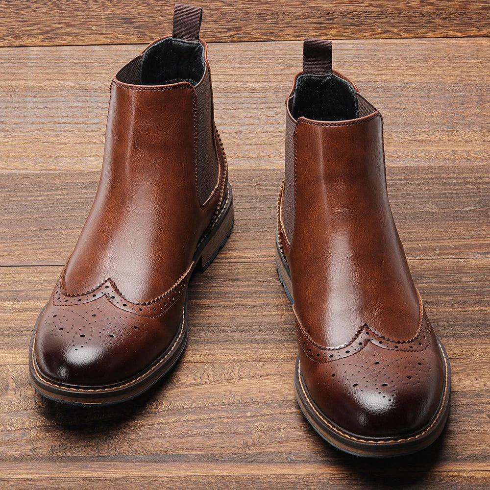 Classical Brogue Chelsea Men Boots Comfortable Fashion Leather Boots