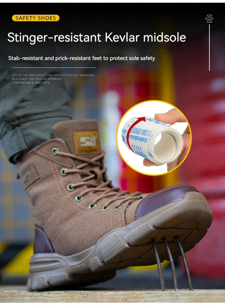 Men’s Industrial Safety Shoes Steel Toe Cap - Anti-Smash Anti-Punctur Outsole Outdoor Indestructible Construction Work Shoes