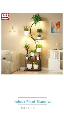 Indoor Plant Stand with Grow Lights 9 Tier Metal Shelf Flower Pots and Home Decor Display