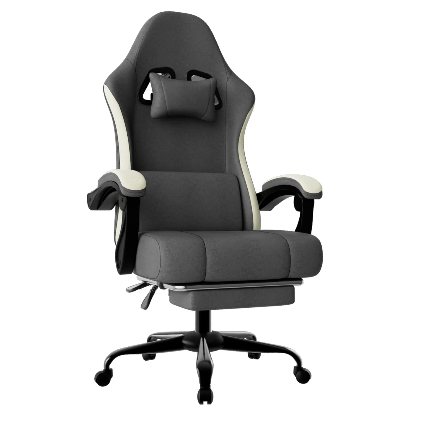 Ergonomic Gaming Chair with Pocketed Spring Cushion, Breathable Fabric Computer Chair with Footrest, Adjustable Lumbar Support V