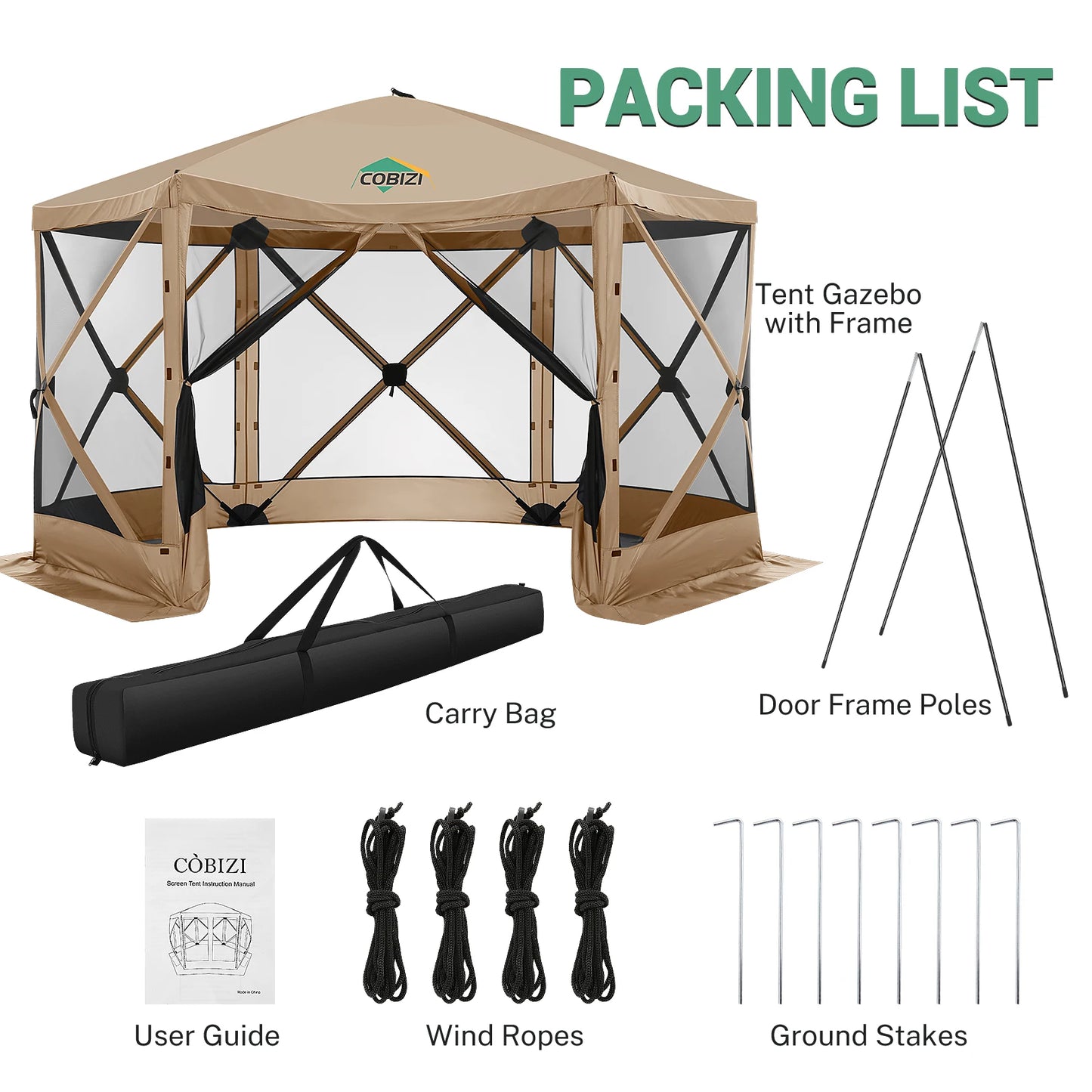 12x12ft Pop up Gazebo Screen House Tent with Mosquito Netting, 6 Sided Pop-up Canopy Shelter Tent Easy-Set Portable Gazebo