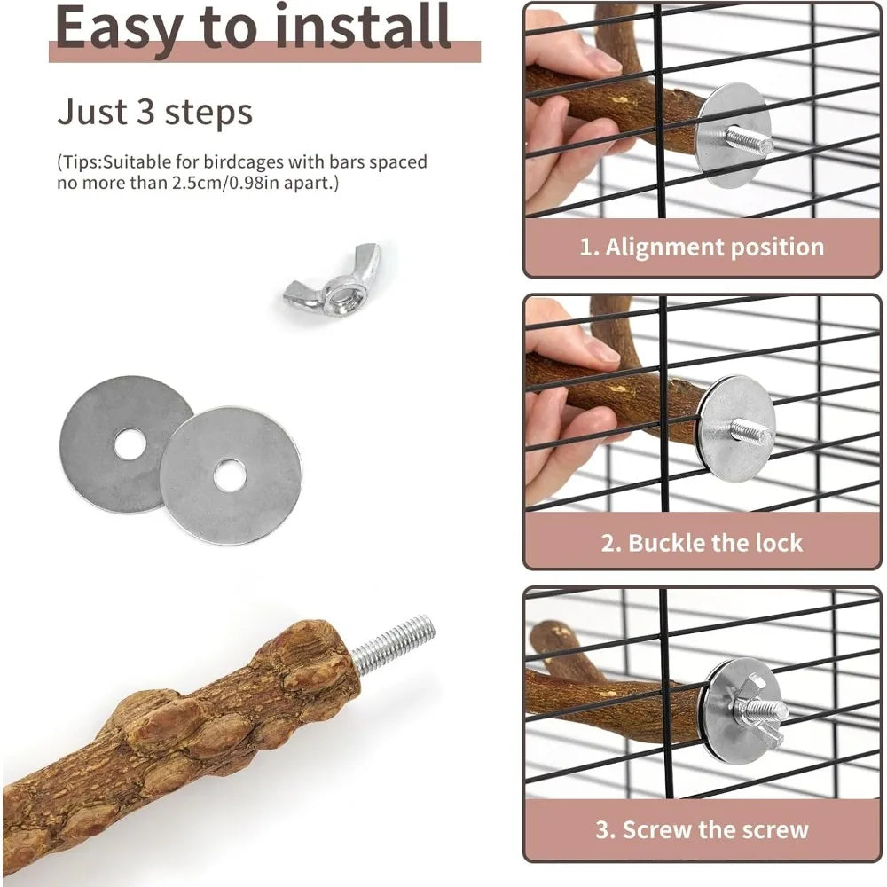 6pcs Natural Wood Bird Perches, Chewing Sticks for Cage, Parrot Climbing/Standing Branches for Parakeet, Cockatiels
