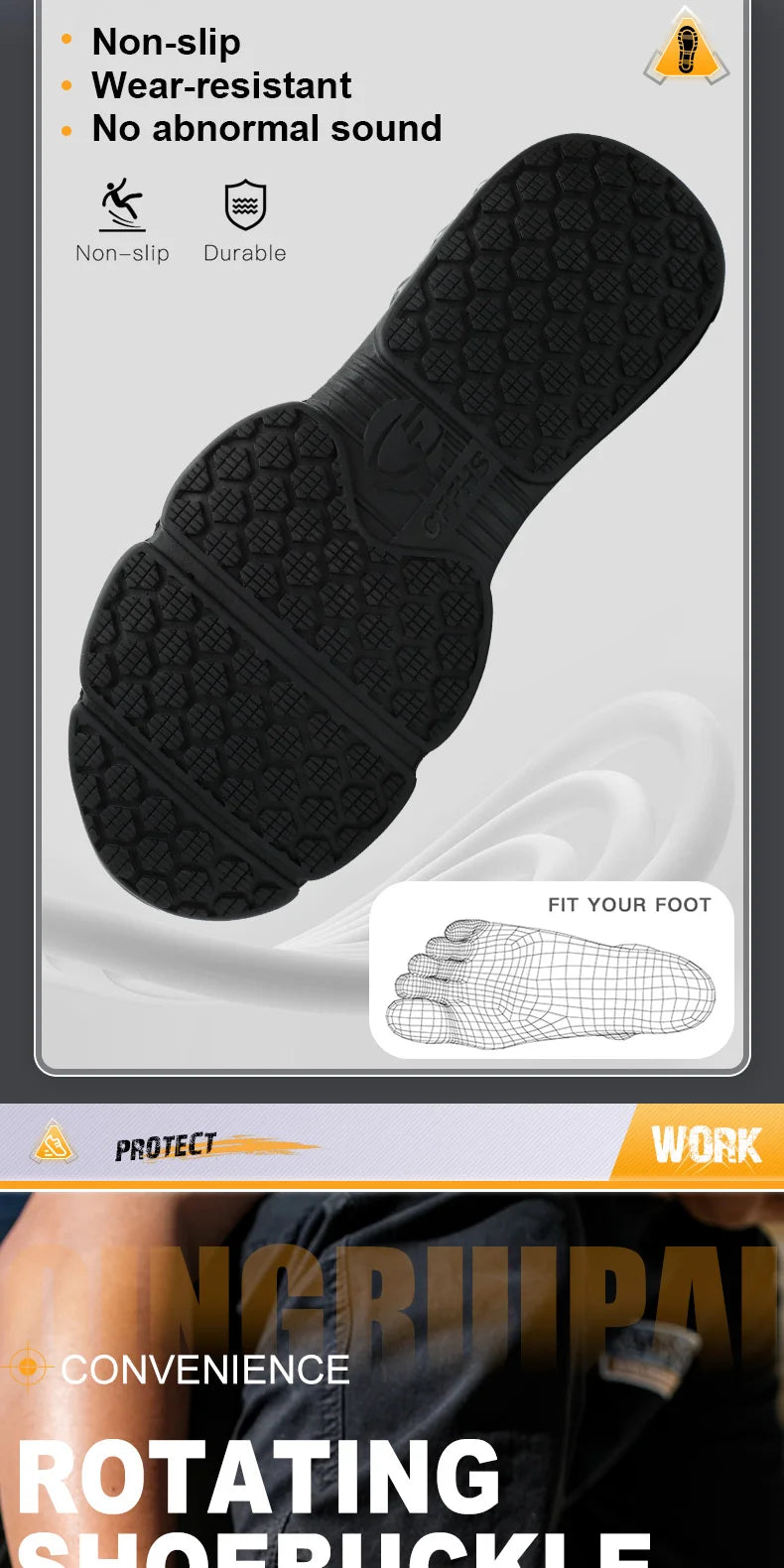 Men's high top lace-free comfortable soft sole anti-smash and puncture resistant work shoes