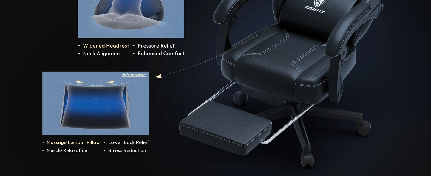 Dowinx Gaming Chair with Pocket Spring Cushion, Ergonomic Game Chair with Massage Lumbar Support and Footrest for Adults