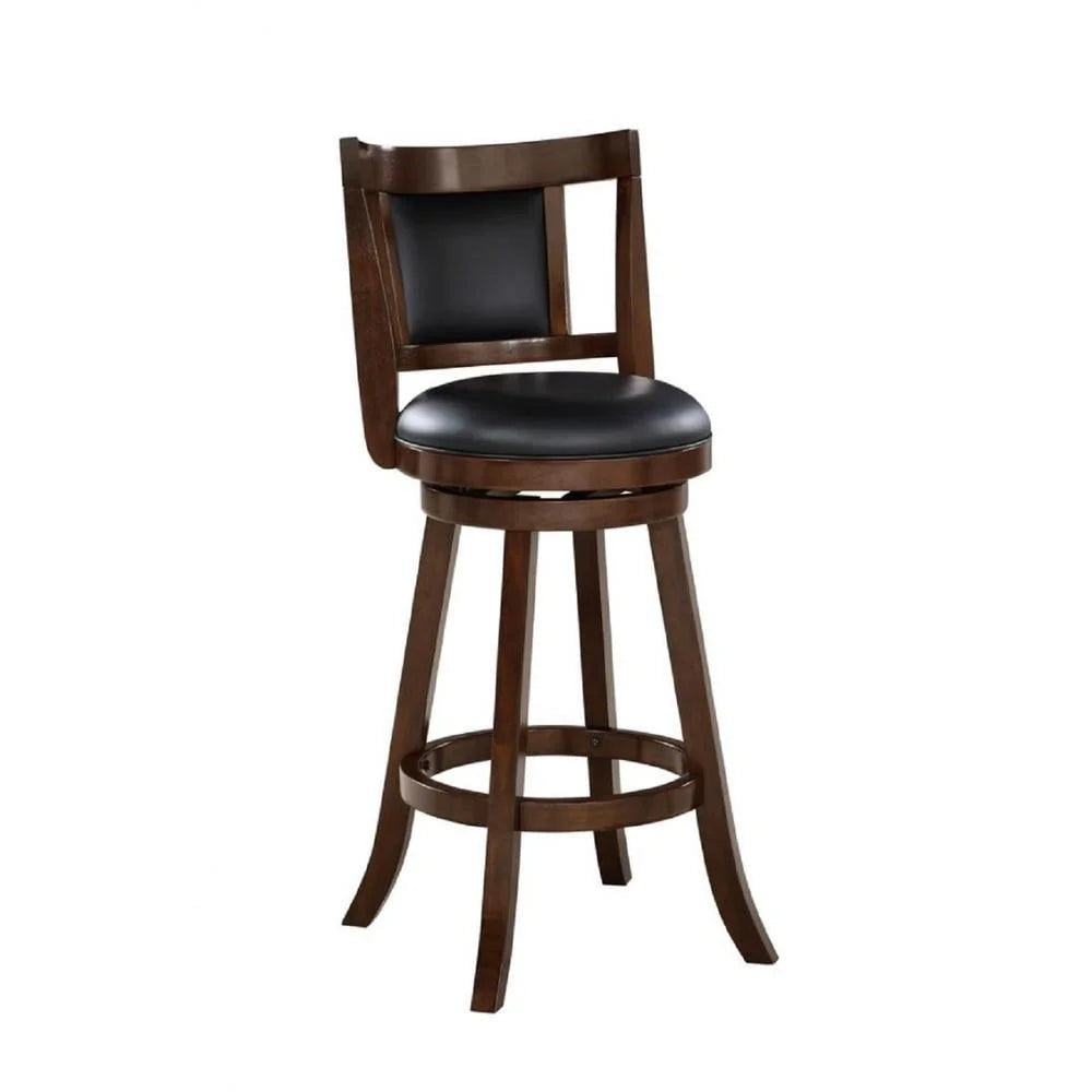 High Back Swivel Wood Counter Stool with Faux Leather Cushion Durable Footrest 360-Degree Swivel Dining Kitchen Bar Room