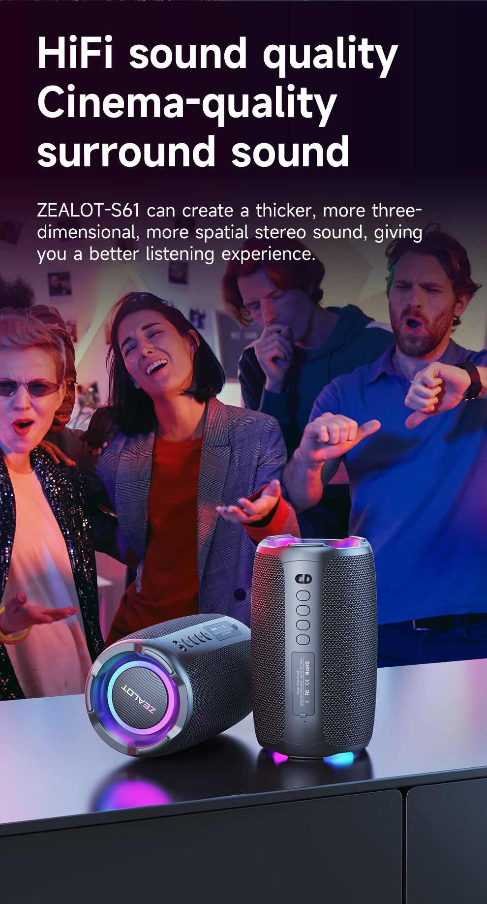 Zealot-S61 Bluetooth Speaker,with IPX6 Waterproof Protection and Outdoor Bass Sound for Backyard and Beach Party,10W Loudspeaker