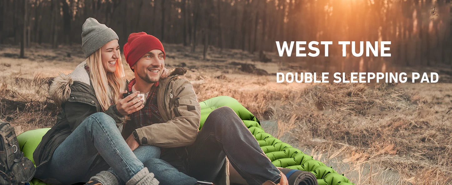 WESTTUNE Double Sleeping Pad 4" Thick for 2 Person with Pillow Built-in Foot Pump Inflatable Mattress for Backpacking Hiking