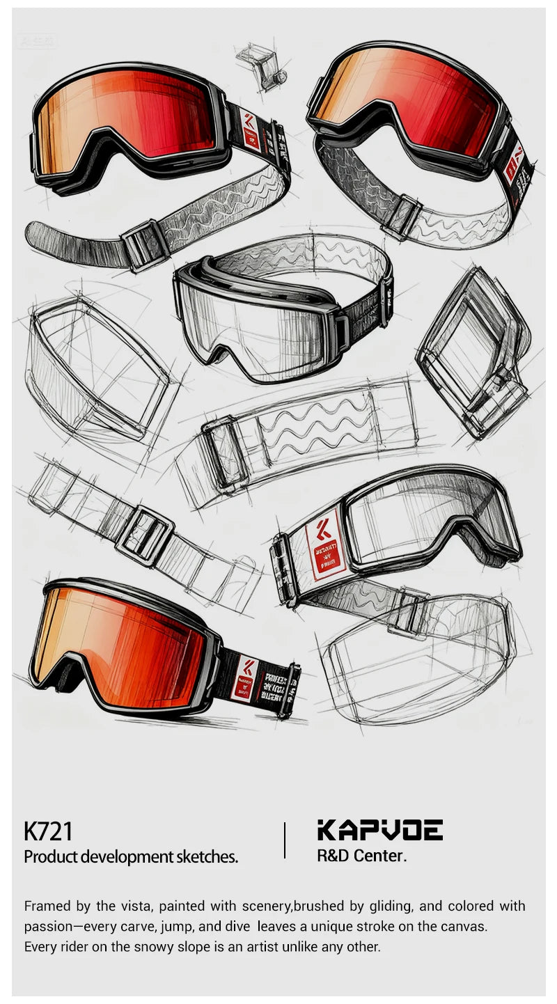 KAPVOE New Outdoor Photochromic Ski Goggles Winter Snow Sports for Unisex Snow Glasses UV400 Anti-fog Magnetic Snowboard Glasses