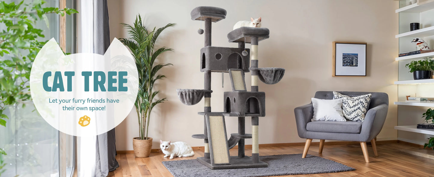 HOOMIC 65in Multi-Level Large Cat Tree Tower/Cozy Plush Cat Perches/Cat Condo with Baskets/Sisal Scratching Post Allewie