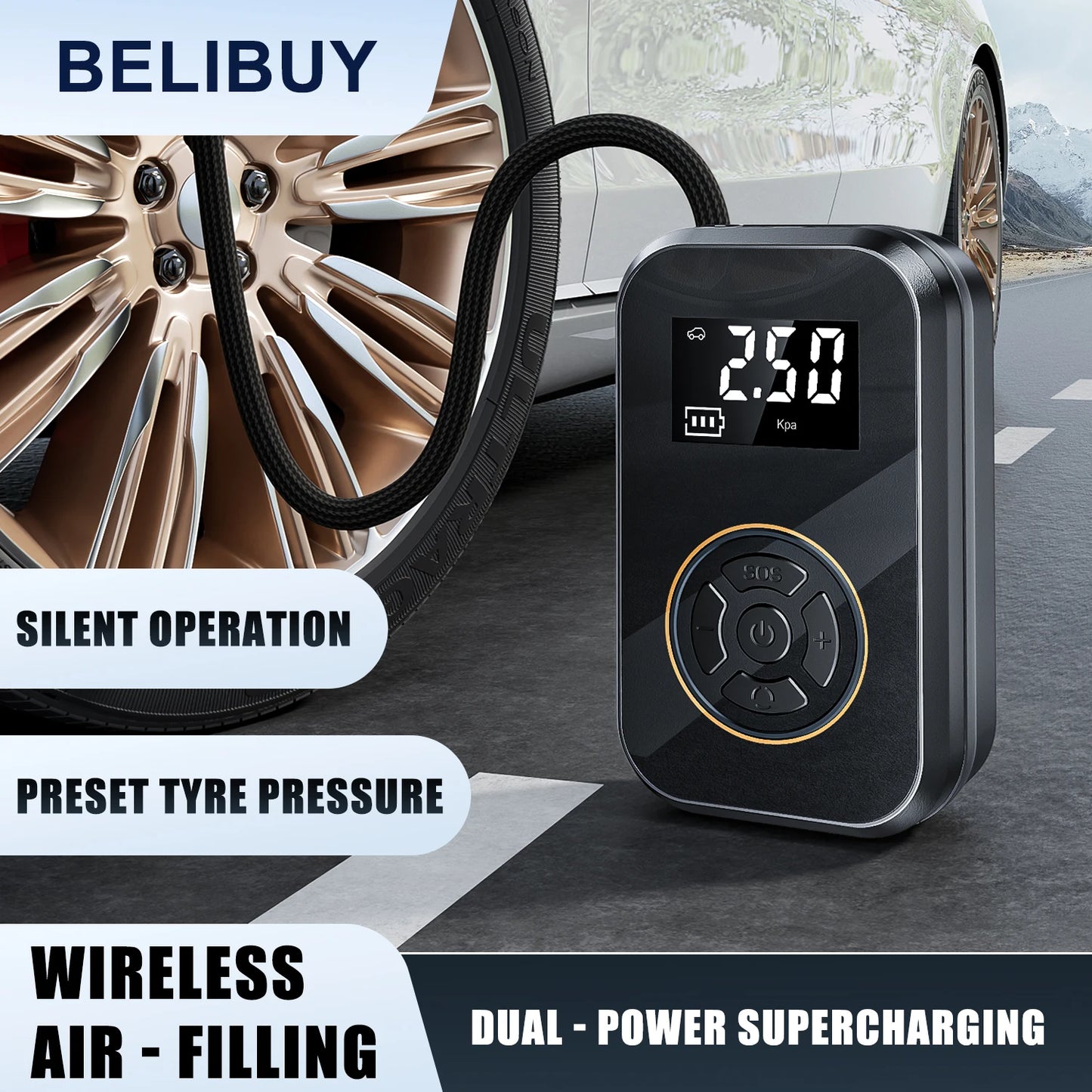 BELIBUY Portable Tire Inflator Car Tire Inflator Tire Inflator Pump With Digital Display Electric Inflator Mini Bicycle Air Pump
