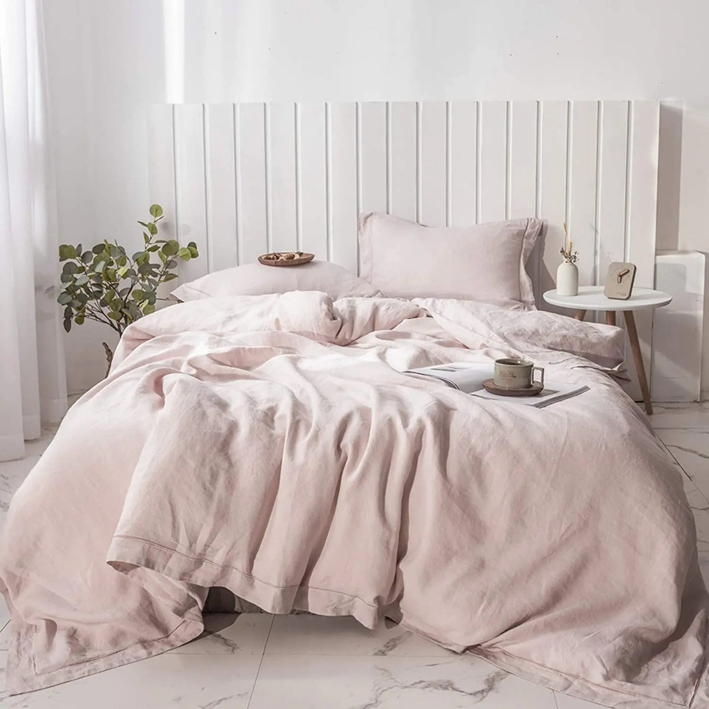 Simple&Opulence 100% Linen Bedding Set 3Pcs Washed Comforter Boho Breathable Queen King Size Duvet Cover Bed Sheet Pillow Shams