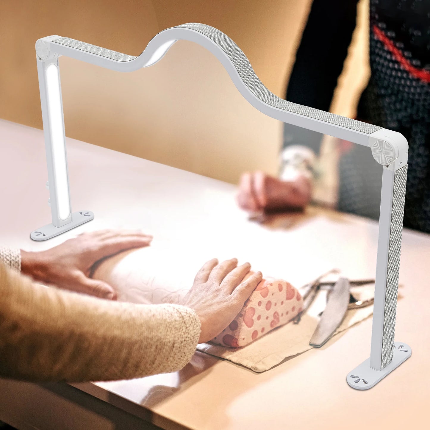 Rectangular Shape Desk Lamp with Simulated Diamonds for Manicures and Lashes, Foldable Nail Tech Light(White Color)