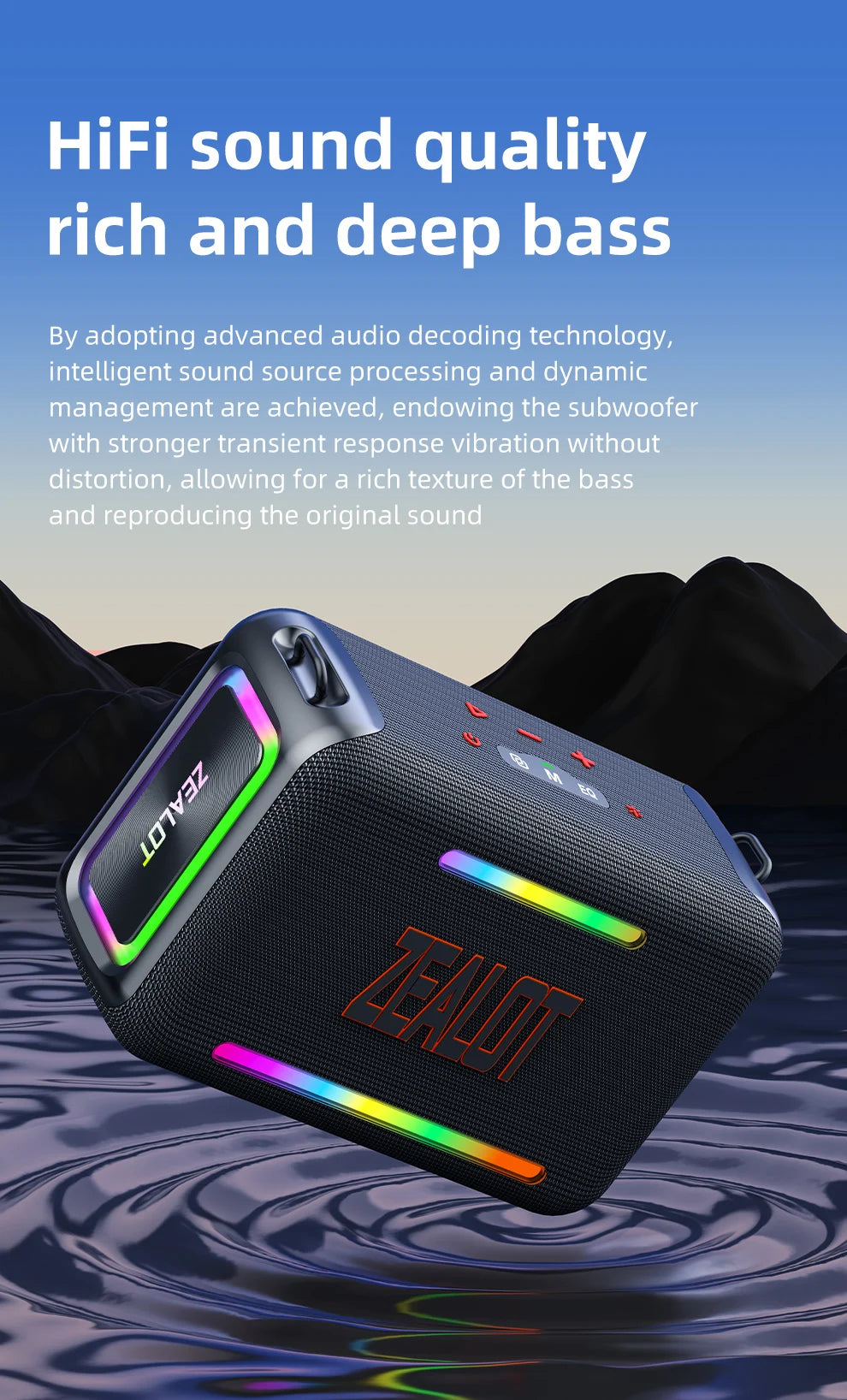 ZEALOT-S95 120W Waterproof Portable Loud Bluetooth Speaker, Wireless Outdoor Boombox SubwooferTriple Passive Radiators-Deep Bass