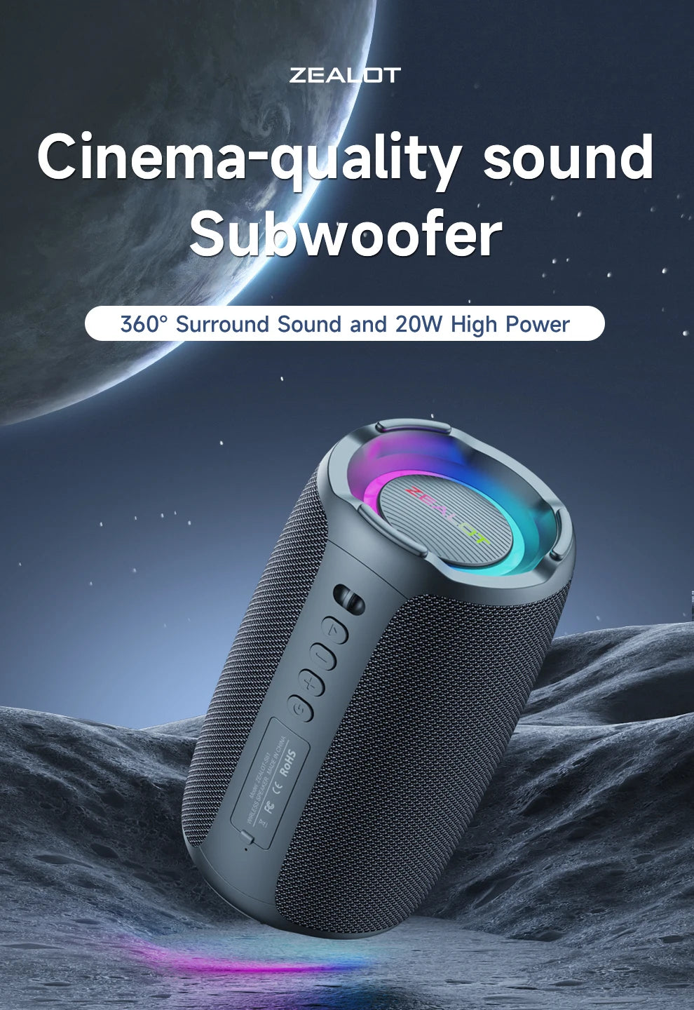 Zealot-S61 Bluetooth Speaker,with IPX6 Waterproof Protection and Outdoor Bass Sound for Backyard and Beach Party,10W Loudspeaker