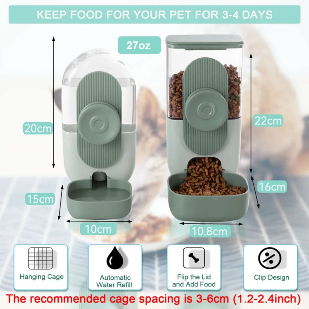 27oz Automatic Pet Bowl Cage Hanging Feeder Pet Water Bottle Food Container Dispenser Bowl For Puppy Cat Rabbit Pet Feeding Tool