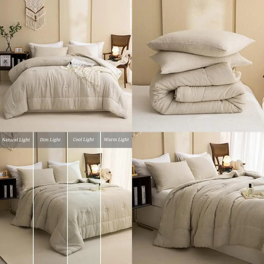 King Size Natural French Flax Linen Bedding Set - Soft, Breathable, and Moisture-Wicking Comforter