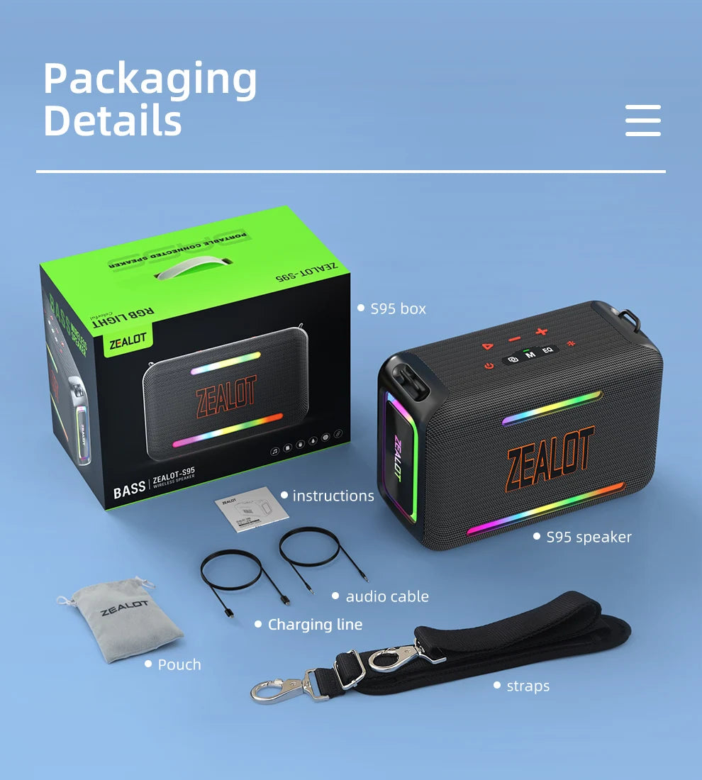 ZEALOT-S95 120W Waterproof Portable Loud Bluetooth Speaker, Wireless Outdoor Boombox SubwooferTriple Passive Radiators-Deep Bass