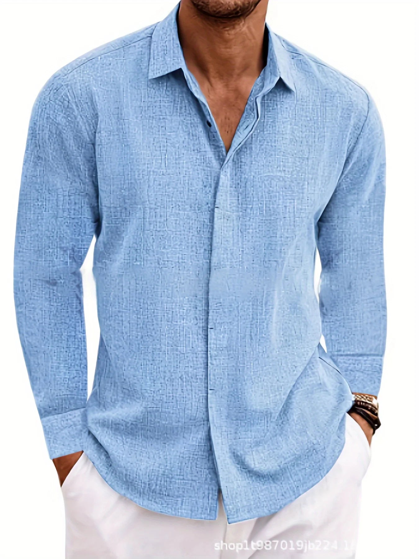 Men's Linen Long-sleeved T-shirt Loose Undershirt Solid Color Long-sleeved Cotton And Linen Shirt Men's Shirt