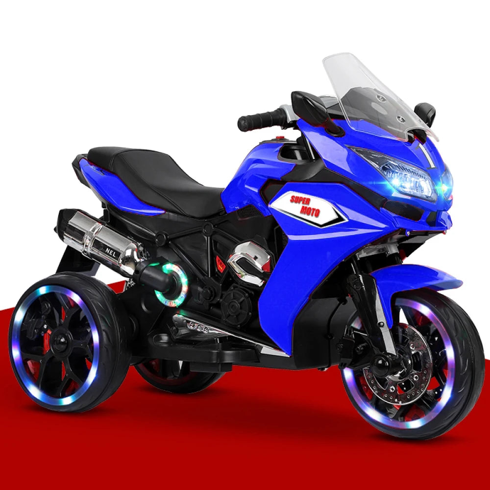 12V Kids Electric Motorcycle Ride On 3-Wheel Battery-Powered Rechargeable Toy Colorful LED Light-Up Wheels Boys Girls Fun Gift