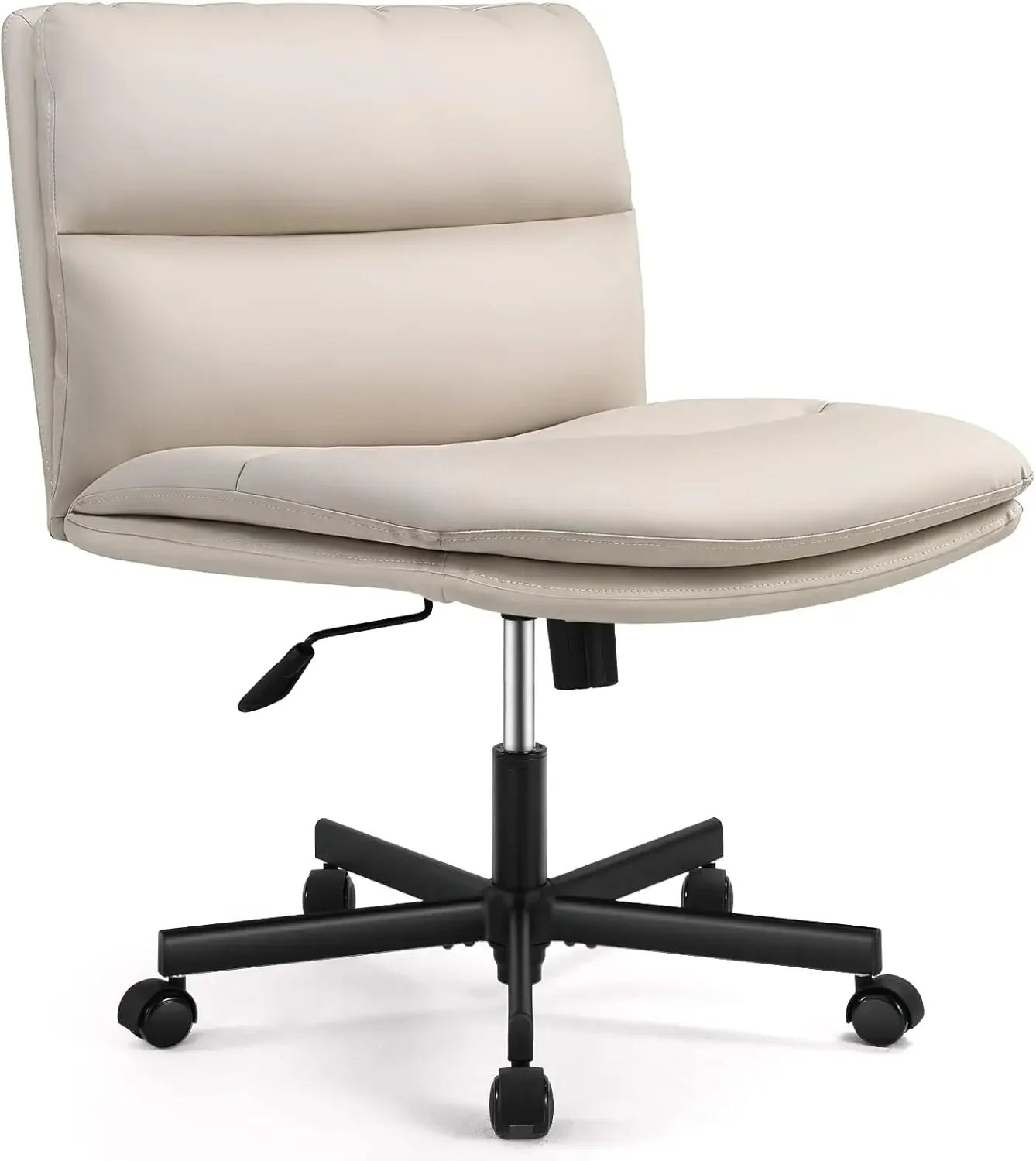 PU Upholstered Dressing Chair, Mid-back Ergonomic Home Office Computer Chair, Comfortable Adjustable Swivel Work Chair