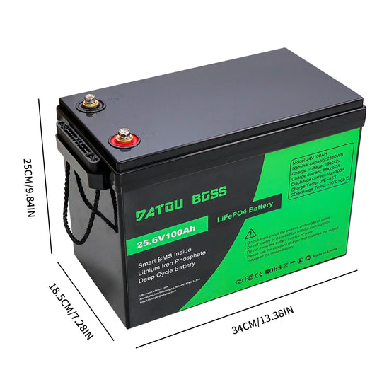 DATOUBOSS 24V 100Ah 2560Wh Lithium LiFePO4 Battery with 100A BMS Perfect for RV,Golf Cart,Solar Power System,Trolling Motor