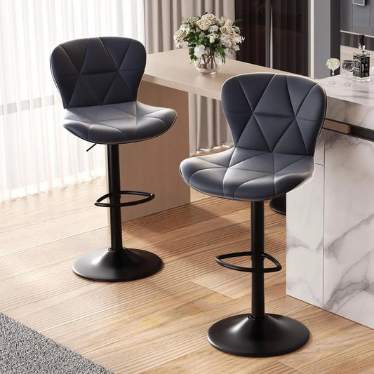 Modern Adjustable Bar Stools Set of 2 Faux Leather Swivel Chairs Counter Height with Upholstered Back for Kitchen Island