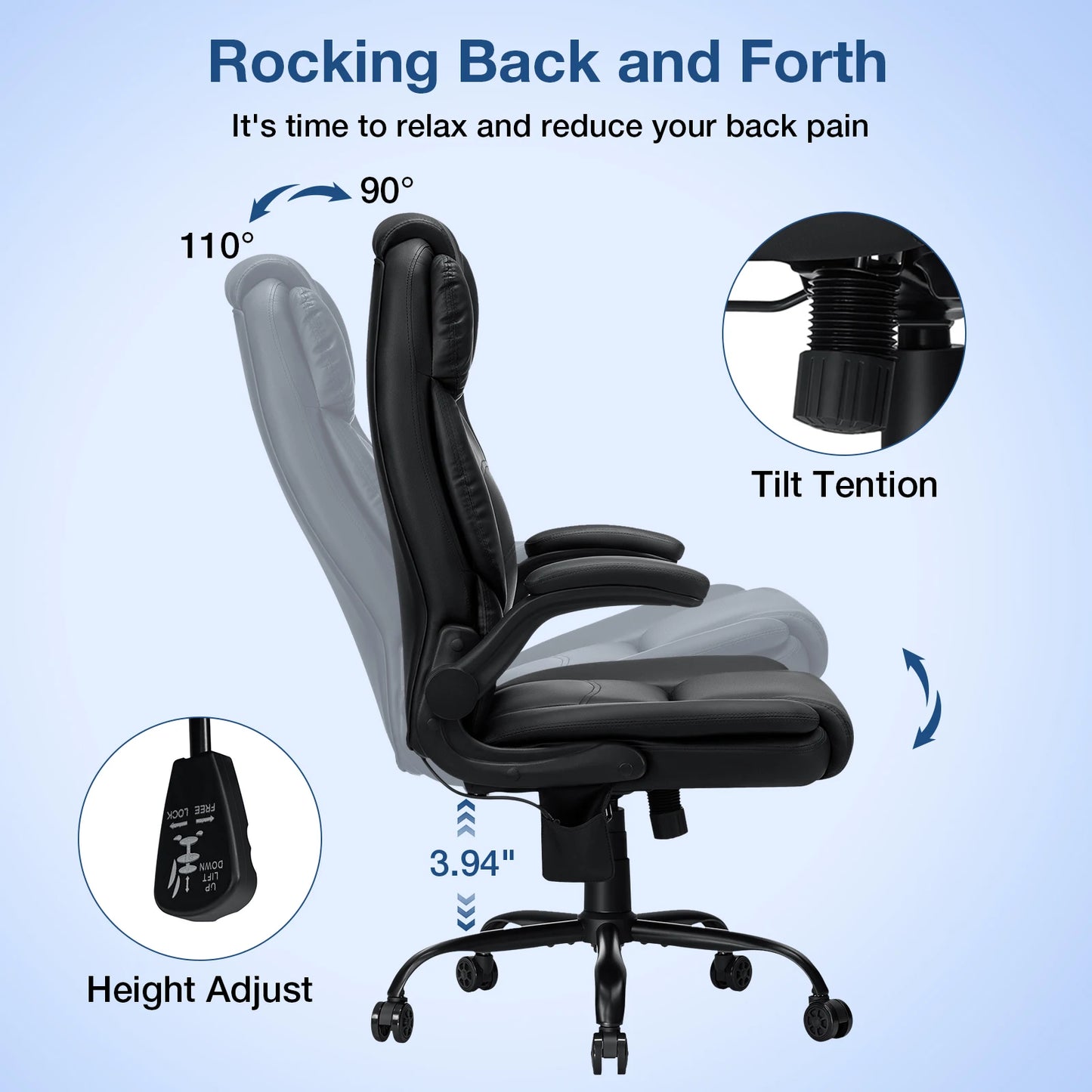 Office Chair With Ergonomic PU Leather Adjustable Height Reclining Backrest Orthopedic Inflatable Computer Recliner Chair Sofas