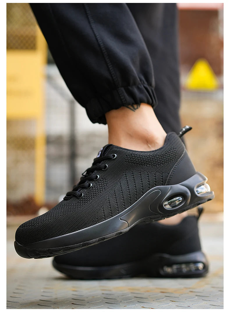 Fashionable breathable soft sole air cushion anti-smash and anti-puncture work shoes