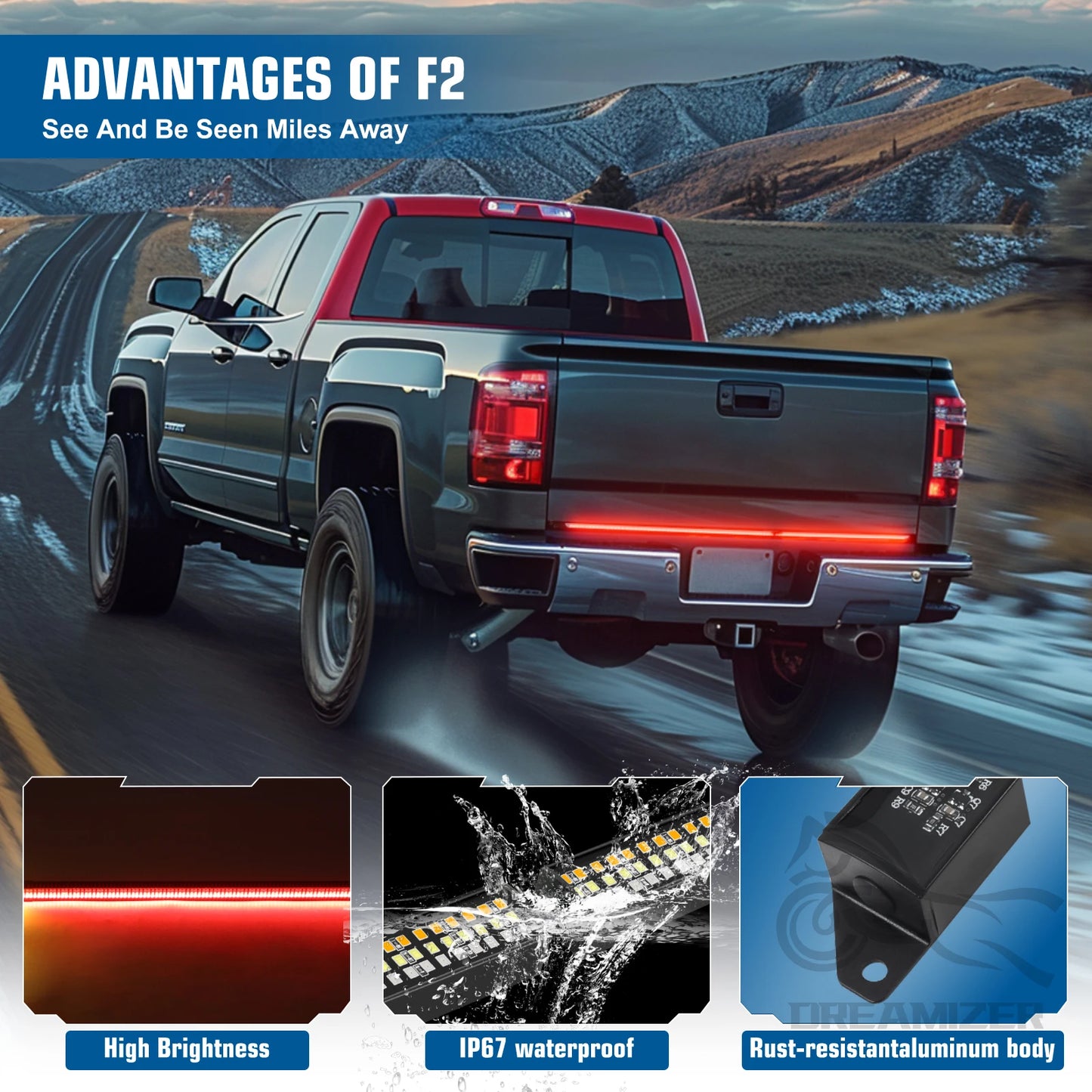 60" Tailgate LED Strip Bar Brake Turn Signal Tail Light LED Tailgate Light Bar Brake Backup Running Strip Led Lights