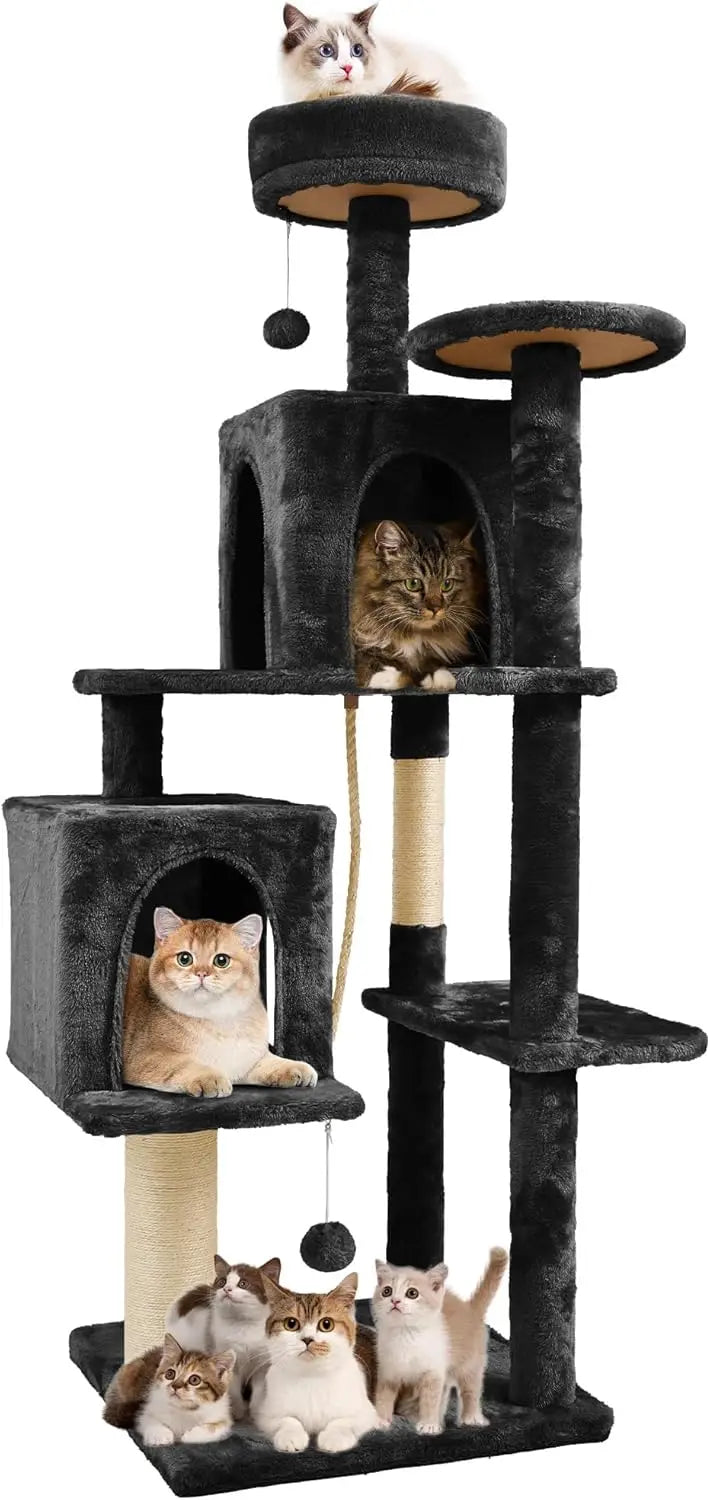 Cat Tree Tower Condo for Indoor Cats, Soft Plush Multi-Level Climbing Tree Cat House with 1 360° Rotating Cat Cave