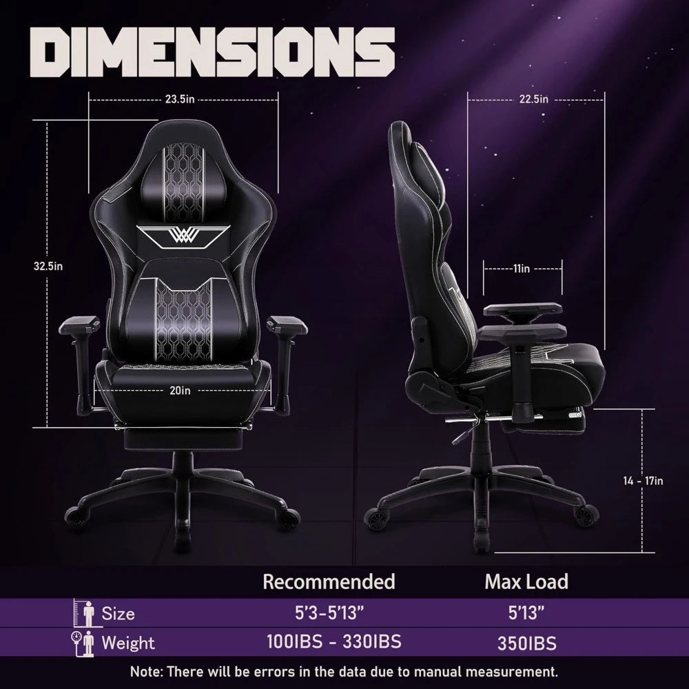 Big and Tall Gaming Chair with Footrest, High Back Ergonomic Office Chair with Comfortable Headrest and Lumbar Support, 4