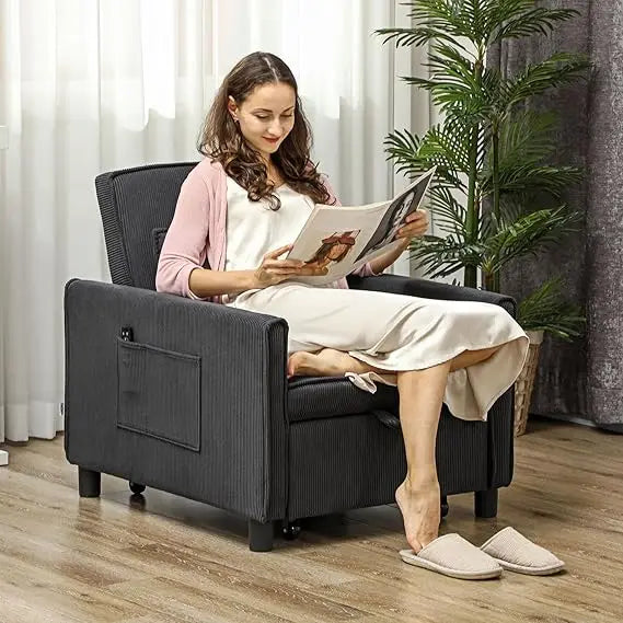 3-in-1 Convertible Chair Bed, Multi-Functional Single Sofa Bed, Pull Out Sleeper Chair with Adjustable Backrest