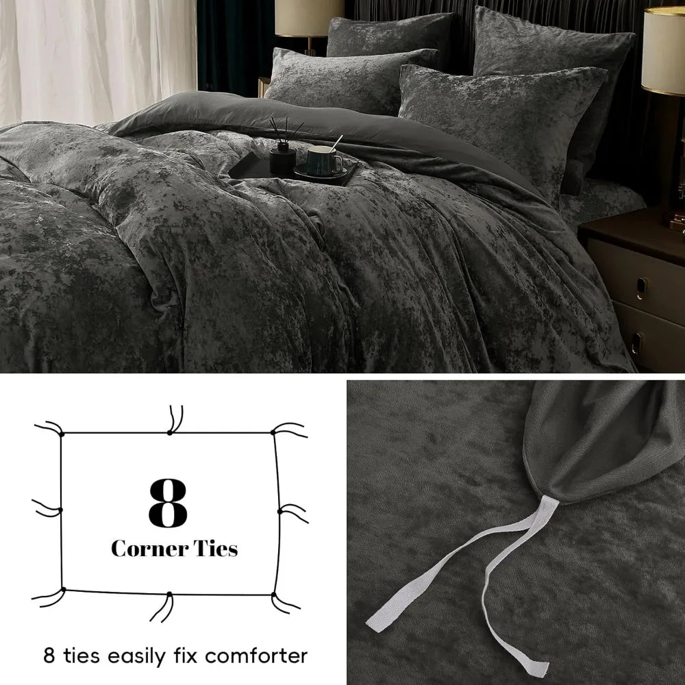 Queen Size Velvet Duvet Cover Set - 3 Piece Ultra Soft Breathable Flannel Comforter Cover Set (Without Filling)