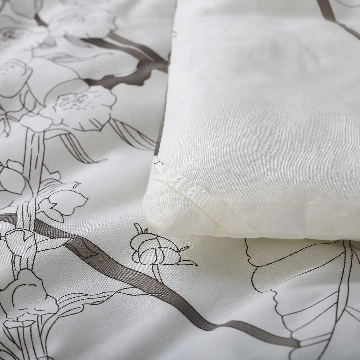 SLEEPBELLA Comforter 600 Thread Count Cotton Brown Branches and Blue Flowers Off-White Comforter Down Alternative Bedding Sets