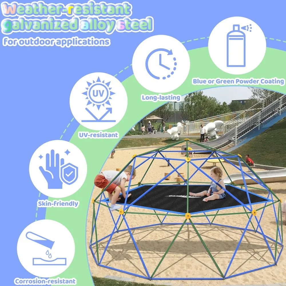 Gardenature 10FT Climbing Dome with Hammock, Outdoor Jungle Gym for Kids, Geometric Dome Climber Supporting 880 Lbs Anti-Rust Me
