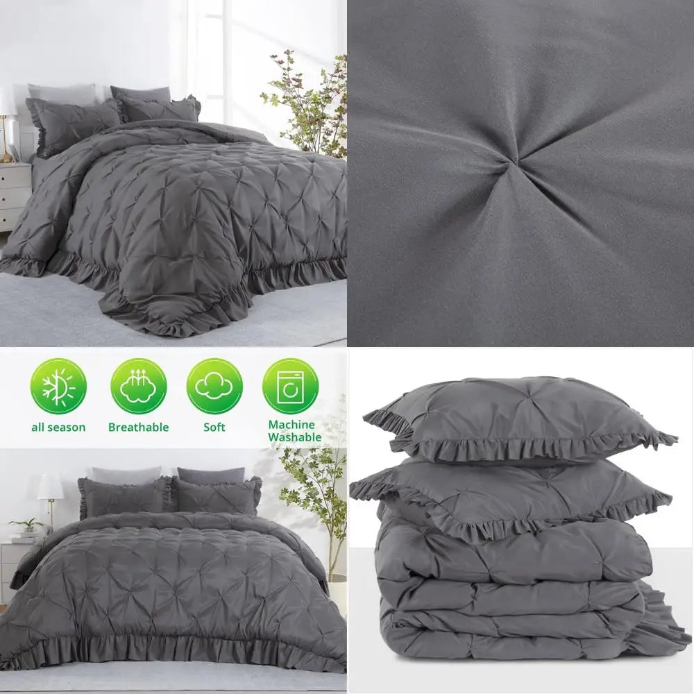 Luxurious Oversized King Size Comforter Set with Ultra Soft Pinch Pleat Design and Pintuck Ruffles for All