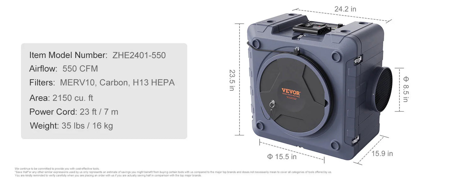 SucceBuy Air Scrubber with 3-Stage Filtration Stackable Negative Air Cleaner Machine with MERV10 for Home Industrial Commercial