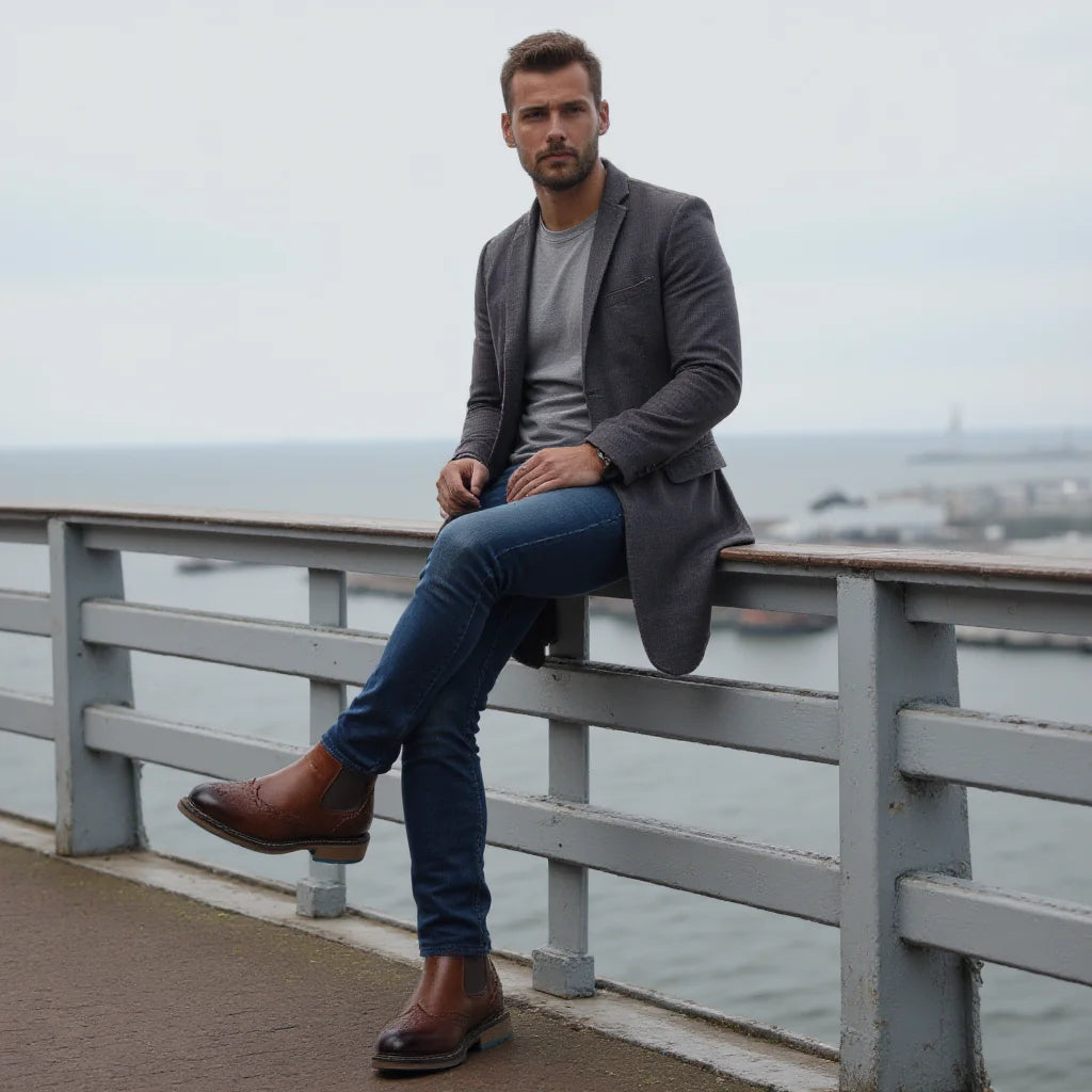 Classical Brogue Chelsea Men Boots Comfortable Fashion Leather Boots