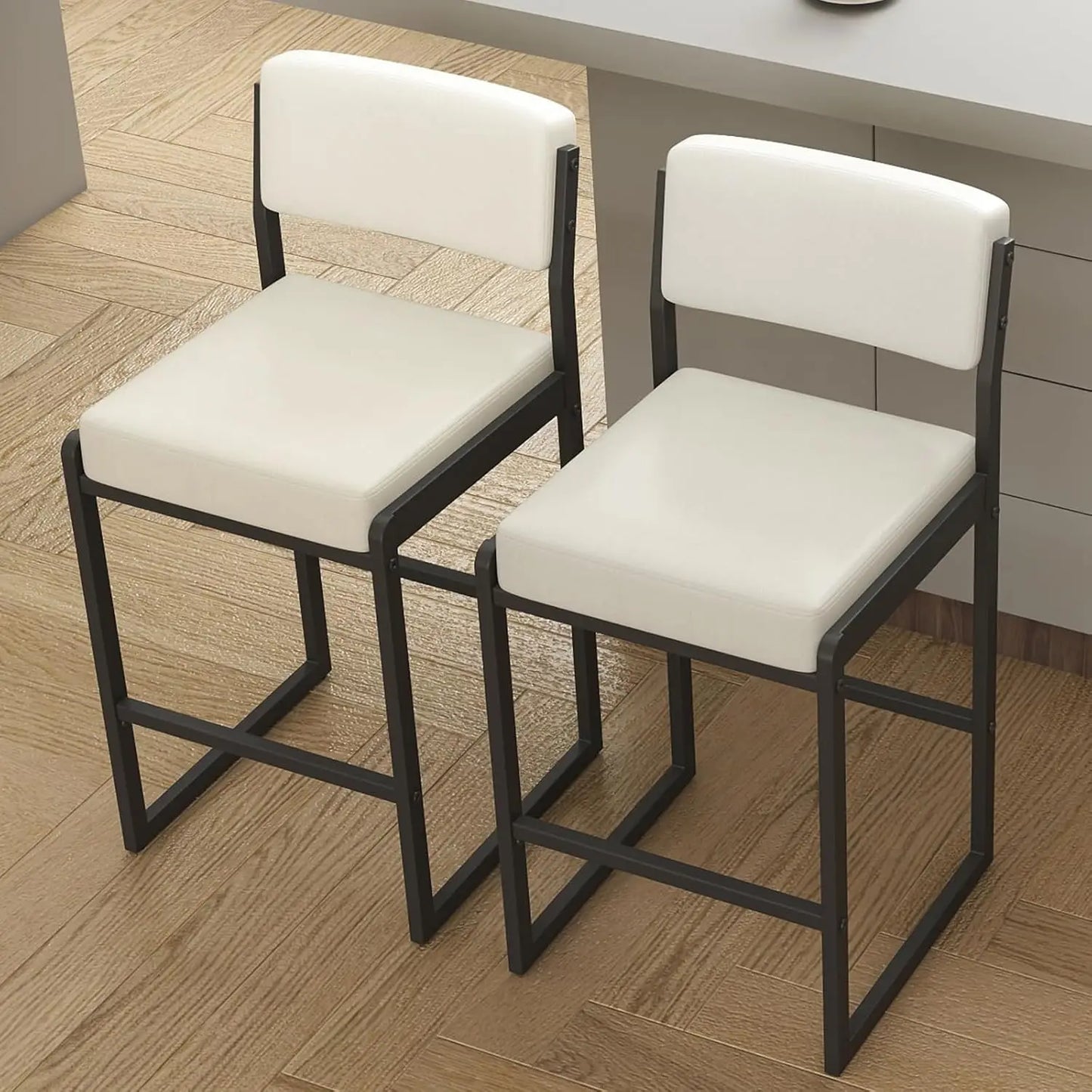 Mid Century Modern Counter Height Bar Stools, 26" Bar Height Chairs with Backs, Upholstered Counter Stools,