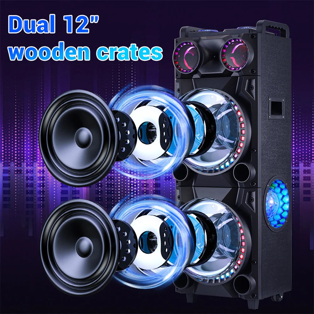 9500W Portable Bluetooth Party Speaker Karaoke Sound System Heavy Bass Rechargeable Dual 12 Inche Subwoofer Led Light with Mic