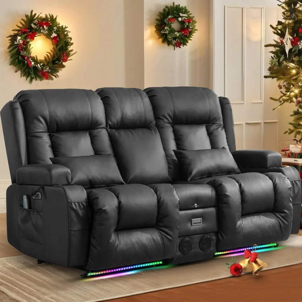 Power Loveseat Recliner Sofa Home Theater Seating with Console Electric Recliner RV Sofa with USB And Outlets Massage And Heat