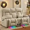Power Loveseat Recliner Sofa Home Theater Seating with Console Electric Recliner RV Sofa with USB And Outlets Massage And Heat