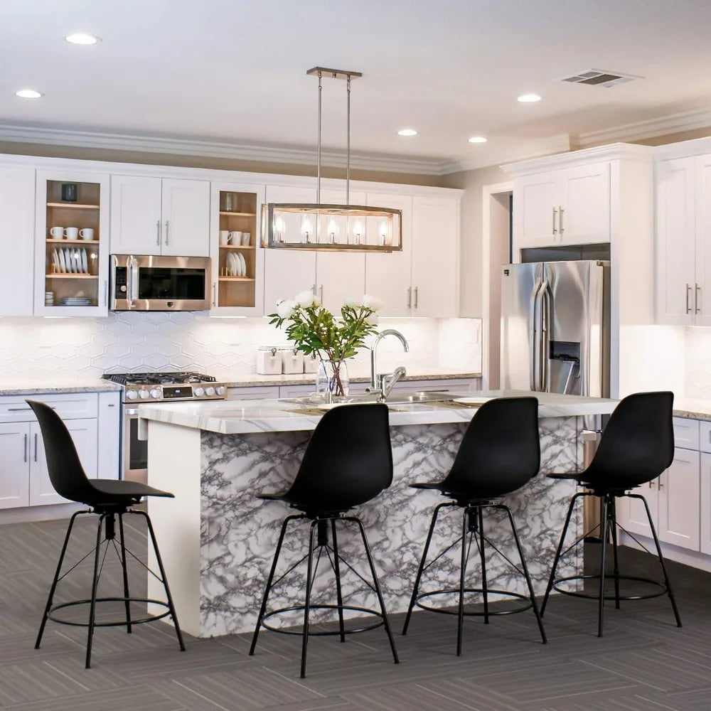 30" Swivel Bar Stools with Backs Set of 4 Black Plastic Bar Height Stools Hight Back Bar Chairs with Metal Legs Protector