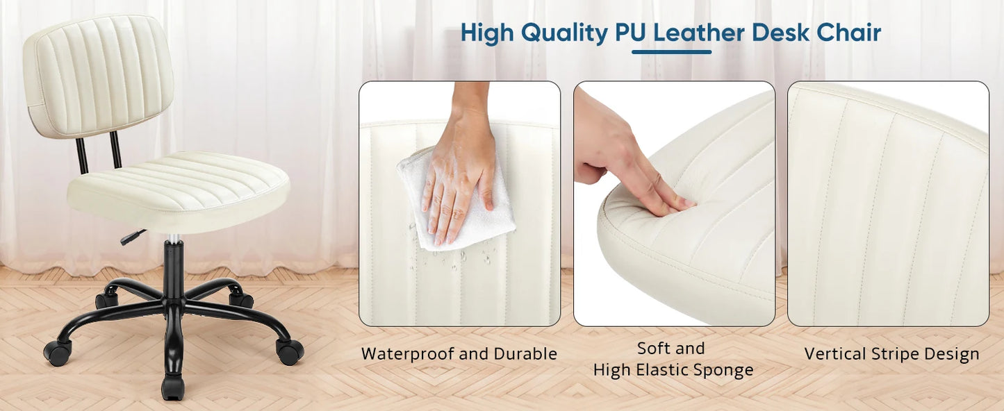 Armless Home Office Desk Chair -Small Ergonomic with Low Back Lumbar Support, Task with 360° Swivel Rolling Wheels