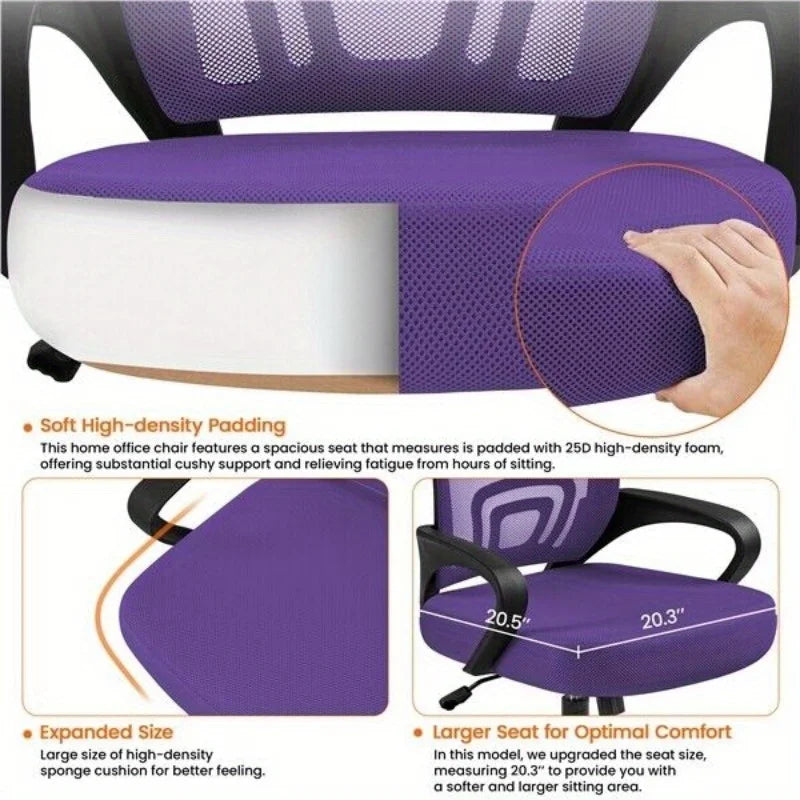 Office Desk Chair Ergonomic Mesh Adjustable Task Chair Computer Chair in Purple