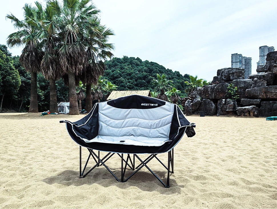 WESTTUNE Double Camping Chair Oversized Loveseat Outdoor Couch Heavy Duty Outdoor Folding Chair with Cup Holder Support 440 lbs