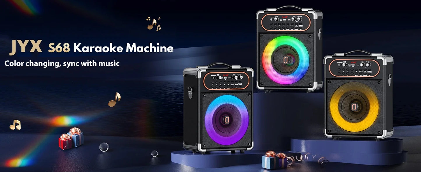S68 Kara Ok with 2 Microphones, Portable Bluetooth 5.3 Kara Ok Speaker,Echo Adjustment, Supports Tv through Auxiliary Connection