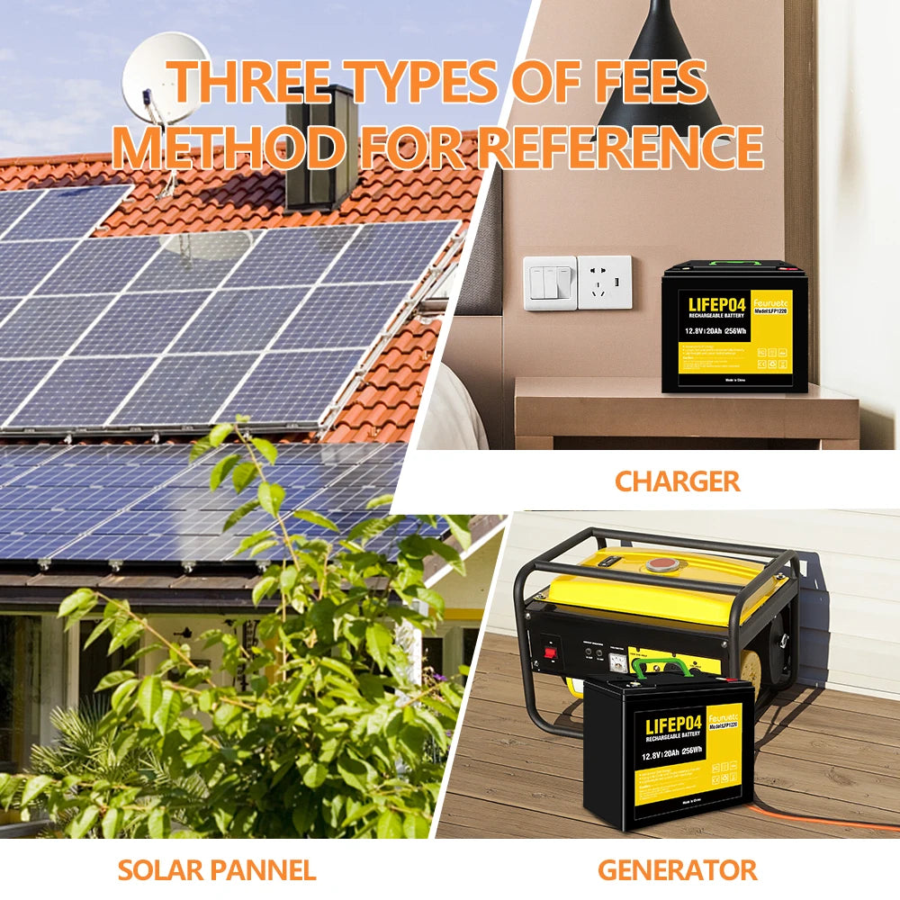 12V 20Ah LiFePO4 Lithium Battery, 4000+ Cycles, Maintenance-Free Battery for Camping， Fish Finder, Scooter, Security System